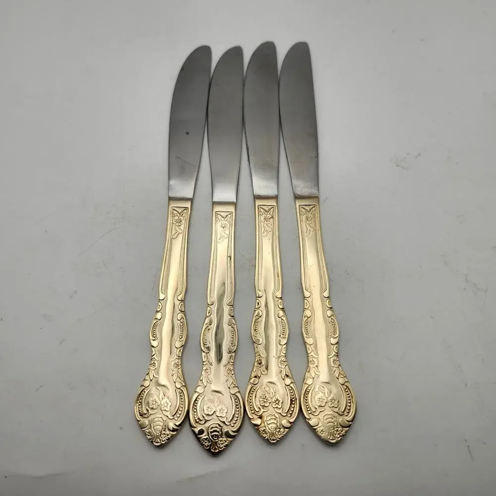 International San Marcos Gold Electroplate Flatware 8.75 Dinner Knives Lot of 4